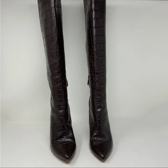 Halogen x Atlantic Pacific Adrina Croc Alligator Embossed Genuine Leather Boots - Picture 5 of 9